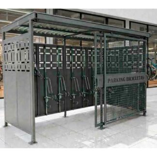 Marquesina para bicicletas de acero con cerramiento lateral para aparcamiento seguro