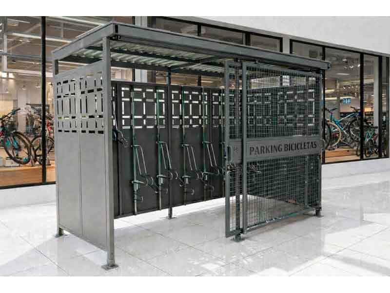 Marquesina para bicicletas de acero con cerramiento lateral para aparcamiento seguro