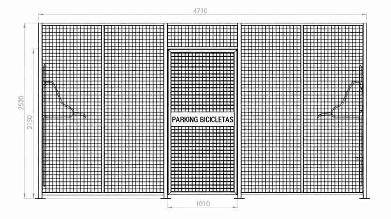 Jaula metálica cerrada antivandálica para aparcamiento de bicicletas en parking interior
