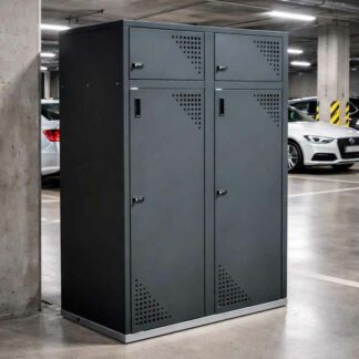 Box cerrado para patinetes con estructura metálica y cerradura de seguridad