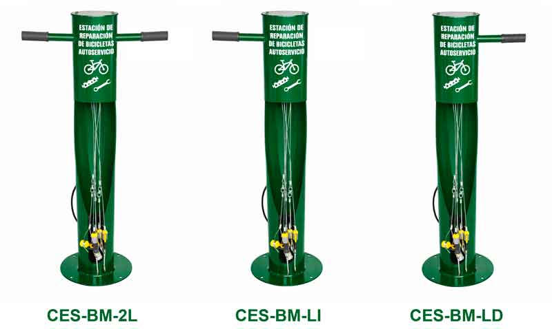 Estación de reparación de bicicletas autoservicio modelos CES-BM-2L CES-BM-LI y CES-BM-LD