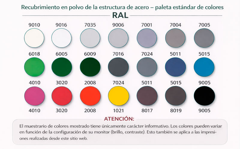 Paleta de colores RAL para recubrimiento en polvo de estaciones de mantenimiento de bicicletas