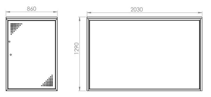 Plano técnico con dimensiones del box modular para bicicletas para aparcamiento seguro